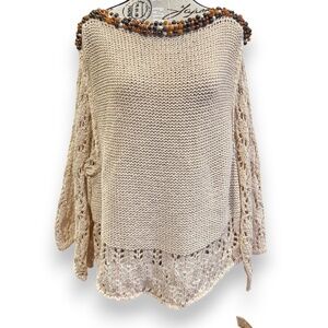 SAVE THE QUEEN Crochet knit beige cotton sweater cover up size M NWT